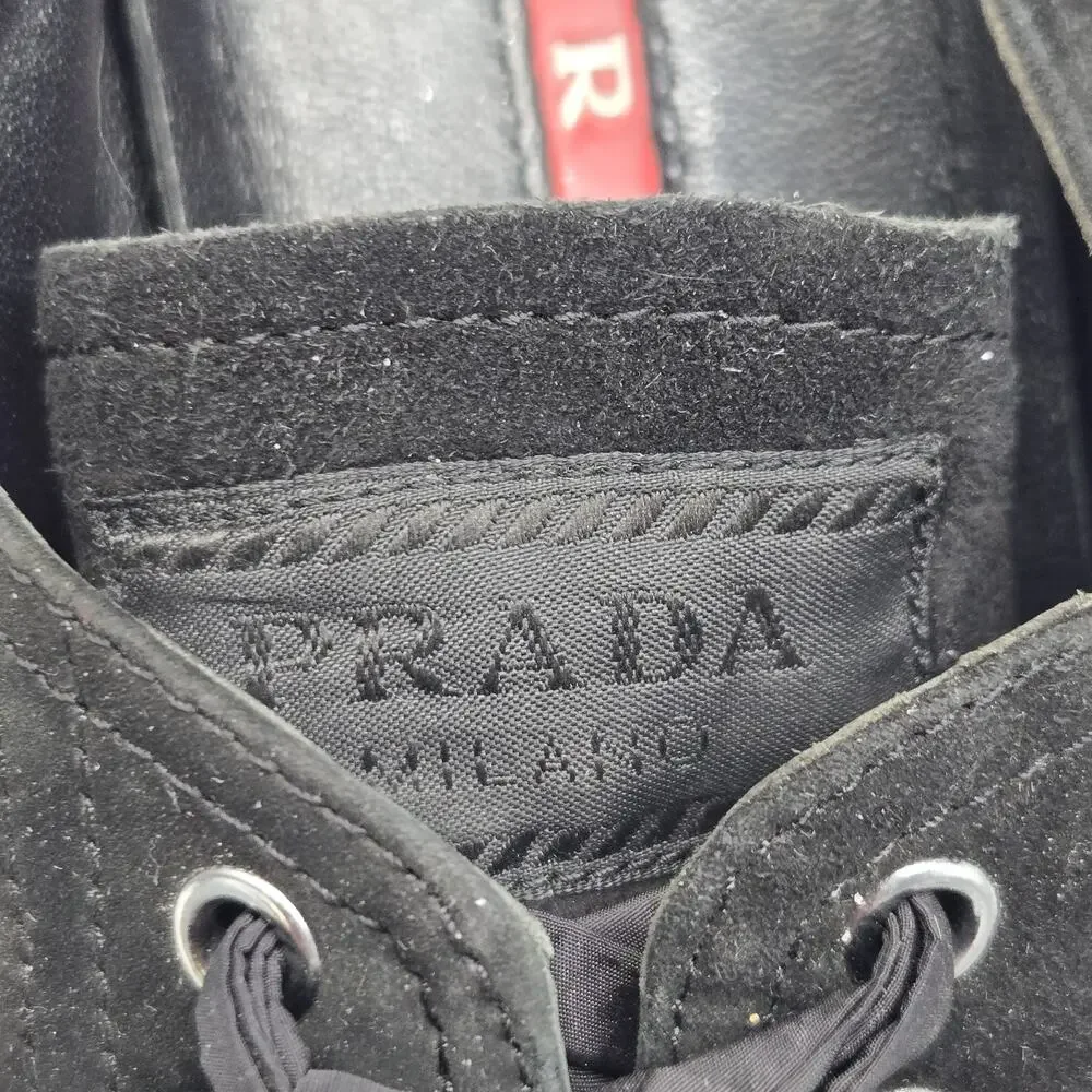 Prada Women's 6.5 Black Camoscio Suede Sneakers W/ Ribbon Laces Limited Edition
